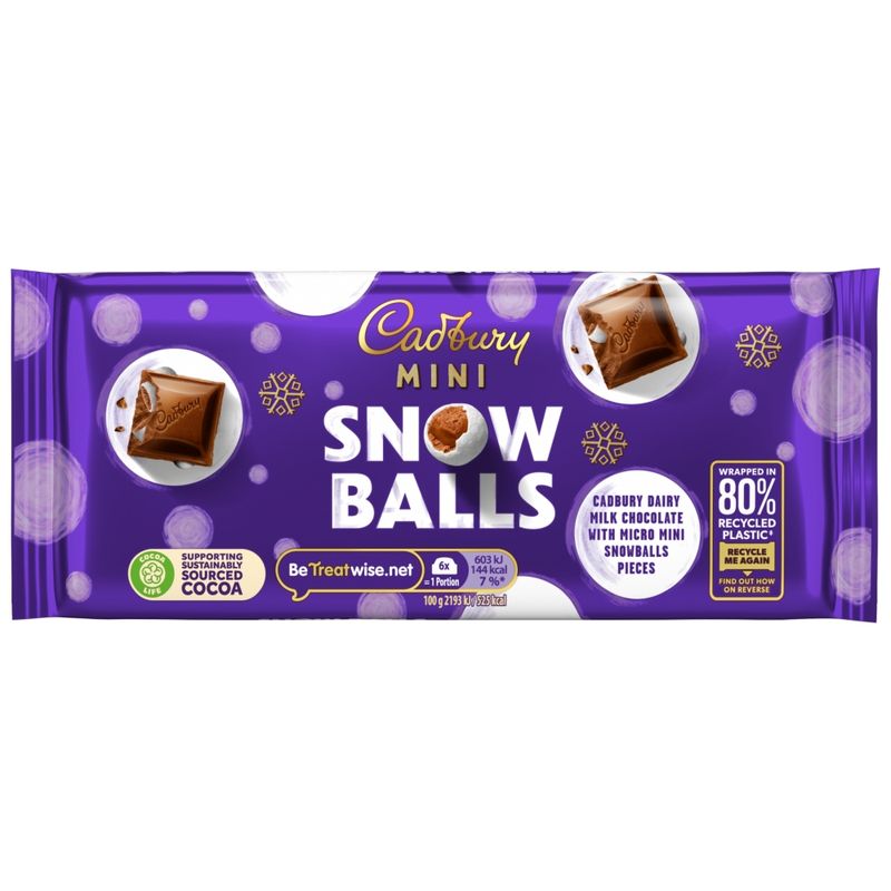 Cadbury Mini Snow Balls Chocolate Bar 110g (Datotilbud)